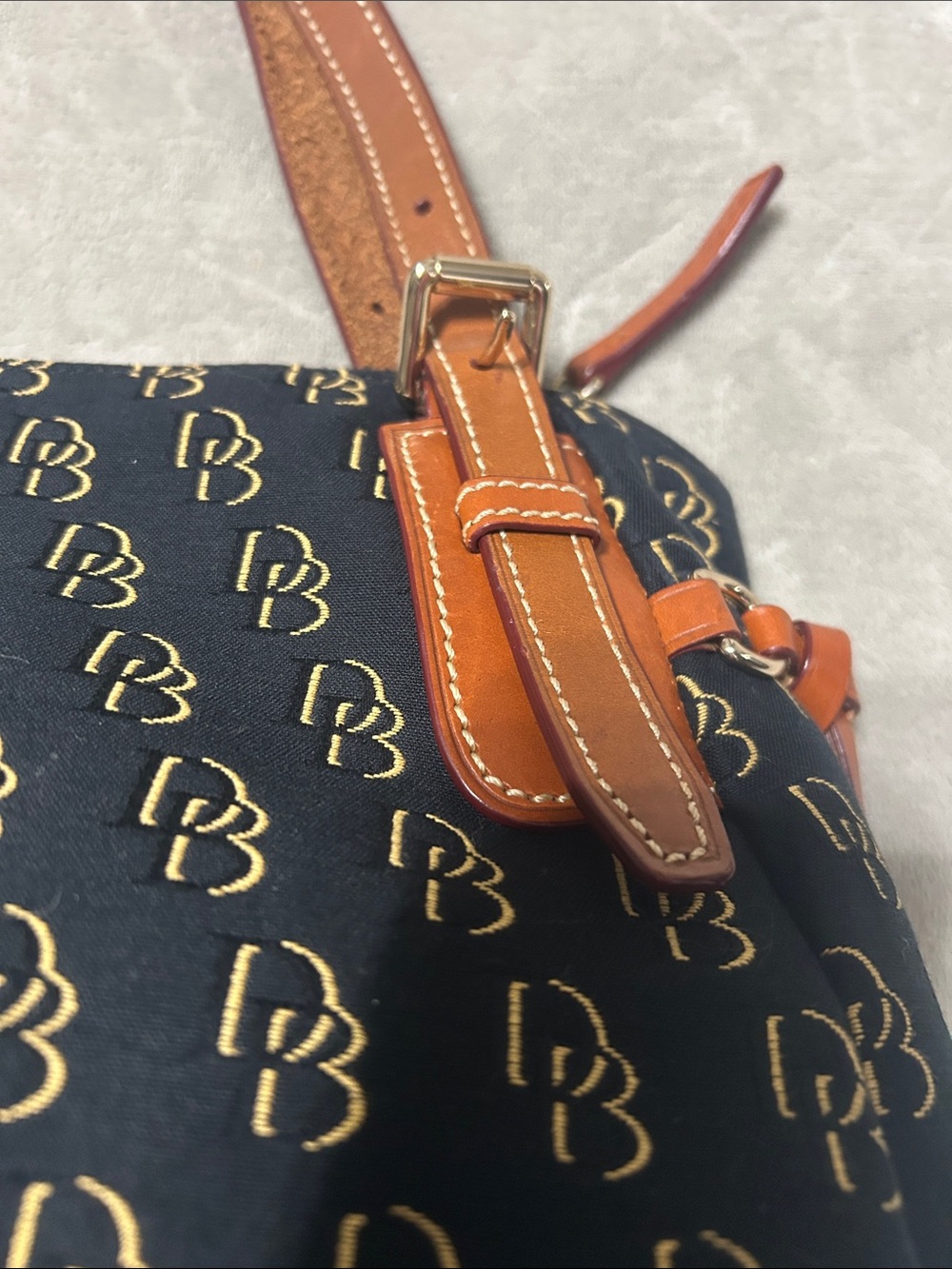 Dooney & Bourke Navy Logo Satchel with Tan Leather Trim - Picture 6 of 12